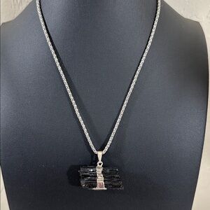 Raw Black Tourmaline Horizontal Pendant Necklace